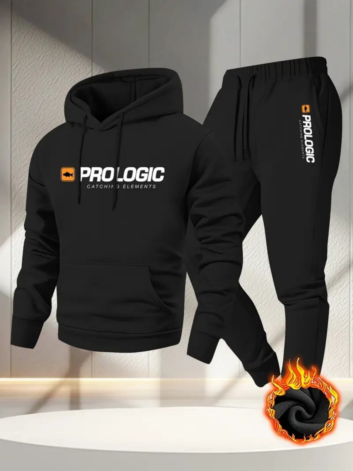 Outdoor Sport Outfit - Men Printed Fleece Lined Hoodie &